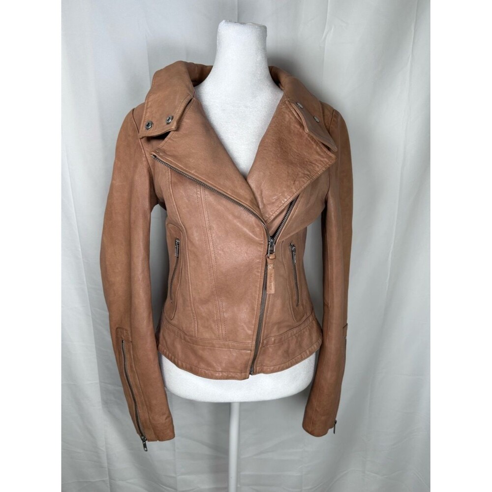 Mackage for Aritzia Lamb Leather Jacket Women’s Petite Small Tan Biker
